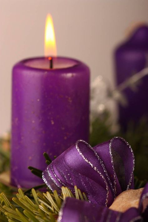 Purple Candles, Christian Pictures, Advent Candles, Purple Christmas, Candle Aesthetic, Christmas Feeling, Purple Hues, Christmas Candles, Pillar Candles