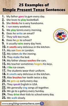 25 Examples of Simple Present Tense Sentences Simple Present Tense Sentences, Present Tense Sentences, 12 Verb Tenses, Simple English Sentences, English Grammar Notes, Basic English Sentences, Learning Grammar, English Grammar For Kids, Make The Bed