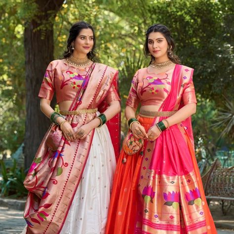 *🌷Paithani collection 🌷* Who says you can't be trendy and traditional at the same time? 🤷🏻‍♀️ This Jacquard Silk Paithani Lehenga Choli is the perfect classic and contemporary fashion🧡🤍 *Catalogue : RUDRANI* *LNB2005ONG* *LNB2005WHT* *Lehenga(Stitched)* Lehenga Fabric : Jacquard Silk (Paithani) Lehenga work : Weaving Zari Work Lehenga Waist : SUPPORTED UP TO 42 Lehenga Closer : Drawstring with Handmade Tassels Stitching : Stitched With Canvas and Can Can Length : 41 Flair : 4 Meter Inn... Paithani Dupatta, Paithani Lehenga, Silk Blouse Work, Tassels Dupatta, Lehenga Stitched, Marathi Bride, Lehenga Fabric, Stitched Lehenga, Work Lehenga