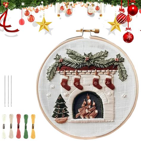 PRICES MAY VARY. Christmas Embroidery Kit: Enjoy the holiday season with these Christmas embroidery kits for adults, like the Winter Snowy Village Craft Kit. Great for a cozy night of stitching and creating your own Christmas ornament kits Classical Ornament : After finishing the embroidery kit, the pattern can be framed in the round embroidery hoop, hanging in the living room or bedroom, as an interior decoration...A little bit of nature in your home Easy for Beginner: This embroidery kit is pe Embroidery Frame Ideas, Felt Embroidery Projects, Scene Embroidery, Decorating Pillows, Cross Stitch Ornaments, Embroidered Ornaments, Stumpwork Embroidery, Christmas Stitch, Diy Hand Embroidery