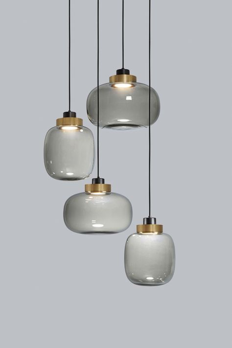 Legier chandelier designed by Corrado Dotti for TOOY Mason Jar Pendant Light, Glass Mason Jars, Mason Jar Lighting, Glass Pendant Lamp, Mode Design, Chandelier Design, Luminaire Design, Grey Glass, Modern Pendant Light