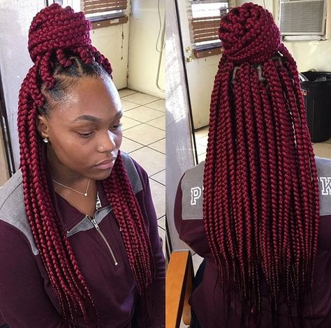 Knotless Box Braids Maroon, 99j Goddess Box Braids, Burgundy Hair Box Braids, Maroon Braids, Box Braids Maroon, 1b/burgundy Braids, 90’s Hairstyles, Colored Box Braids, Crochet Hair Extensions