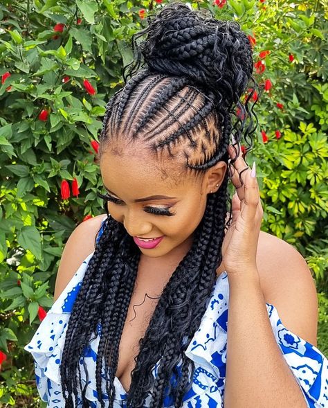 Fancy Stitch Braids Style for Women Corn Row Stitch Braids, Fulani Braids Hairstyles With Color, Braids Hairstyles With Color, Hairstyles With Color, Comfy Hairstyle, Fulani Braids Hairstyles, Protective Styles For Natural Hair Short, Hair Doos, Corn Rows