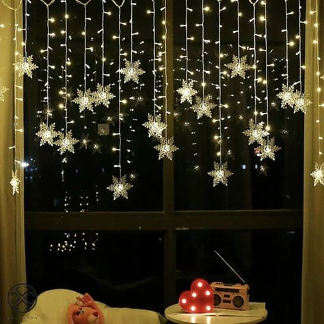 Shop Cute Winter Home Decor For After Christmas | POPSUGAR Home Christmas Light Curtains, Christmas Wedding Decorations, Decoration Vitrine, Curtain String Lights, Christmas Window Decorations, Window Light, Christmas String Lights, Light Garland, Decorating With Christmas Lights