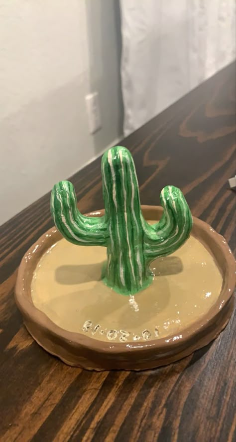 Air Dry Clay Cactus Ring Holder, Western Clay Ideas, Air Dry Clay Cactus, Air Dry Clay Rings, Air Dry Clay Projects Easy, Air Dry Clay Ring Holder, Diy Clay Dish, Clay Ring Tray, Air Dry Clay Jewelry Holder