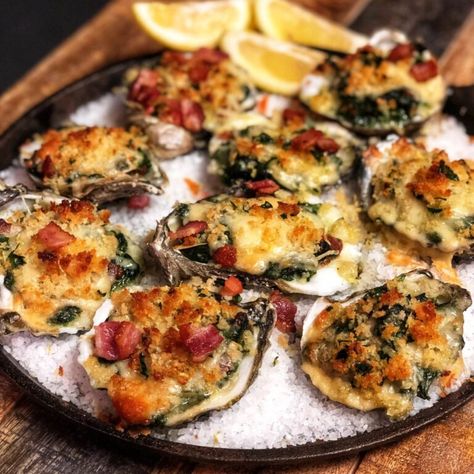 Oysters Rockefeller - Island Life NC Oysters Rockefeller Recipe, Rockefeller Recipe, Oysters Rockefeller, Grilled Oysters, Oyster Recipes, Meat Appetizers, Seafood Dinner, Easy Appetizer Recipes, Party Food Appetizers