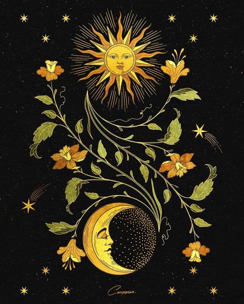 Full Moon Drawing, Sun And The Moon, Witchy Wallpaper, Moon Drawing, Moon Illustration, Celestial Art, Sun Art, Tarot Art, The Hunter