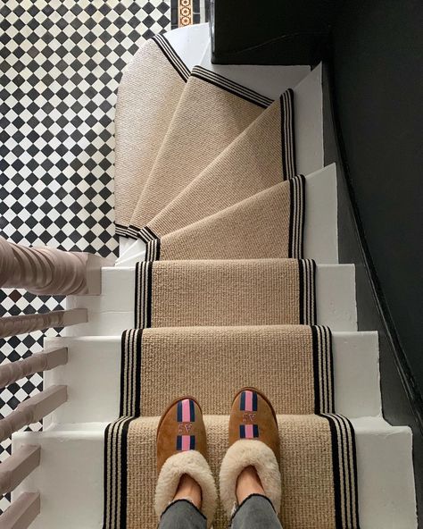 Hallway With Stairs, Alexandra Stedman, Alex Stedman, Dark Staircase, Staircase Runner, Hallway Colours, Hallway Designs, Sheepskin Slippers, My Space