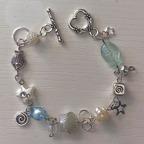 Mermaid Charm Bracelet, Mermaid Core Bracelet, Sea Necklace Aesthetic, Diy Mermaid Jewelry, Sea Jewelry Aesthetic, Mermaid Jewelry Aesthetic, Siren Bracelet, Sea Shell Bracelet, Mermaid Treasure