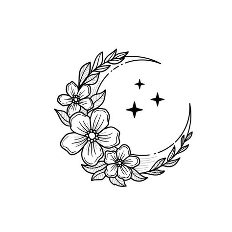 White Flower Tattoos, Flower Tattoo Stencils, Luna Tattoo, Omerta Tattoo, Crescent Moon Tattoo, Moon Tattoo Designs, Tattoo Templates, Floral Moon, Floral Tattoo Design