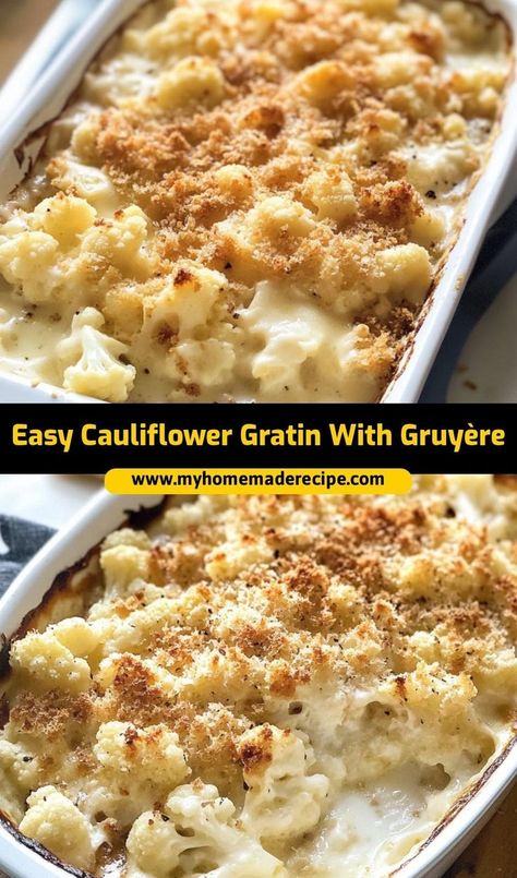 This easy cauliflower gratin with Gruyère is the best gratin for a cheesy side dish. Creamy, rich, and packed with Gruyère, it’s the ultimate cauliflower gratin for holiday dinners Ina Garten Cauliflower Gratin, Roasted Cauliflower Au Gratin, Cauliflower Casserole Recipes Easy, Cauliflower Gratin Ina Garten, Broccoli And Cauliflower Gratin, Cauliflower Au Gratin Recipes, Gruyere Recipes, Cauliflower Gratin Recipe, Cauliflower Cheese Casserole