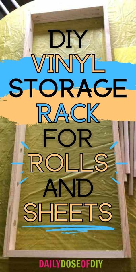 Vynil Organization Diy, Vynil Roll Storage, Storage For Vinyl Rolls Diy, Container Store Craft Room, Vinyl Craft Room Ideas, Diy Vinyl Roll Holder, Rolled Vinyl Storage, Cricut Vinyl Sheet Storage, Vynal Storage Ideas