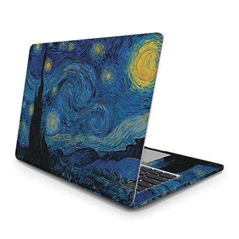 Starry Night Macbook Wallpaper, Painting On Laptop Cover, Comp Wallpaper, Laptop Skin Ideas, Hp Laptop Stickers, Starry Night Van Gogh, Art Case, Hp Laptop, Laptop Covers