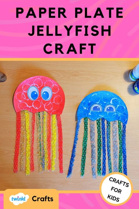 Under The Sea Creatures, Paper Plate Jellyfish, Earth Day Craft, Bloom Book, Colorful Jellyfish, Jellyfish Craft, Earth Day Crafts, Sea Crafts, Ocean Crafts