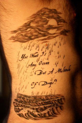 Yet what is any ocean but a multitude of drops? Quote from Cloud Atlas, written by David Mitchell Rain Cloud Tattoos, Cloud Tattoos, Cloud Tattoo Sleeve, Cloud Tattoo Design, Rain Tattoo, Storm Tattoo, Atlas Tattoo, Names Tattoos For Men, Airplane Tattoos