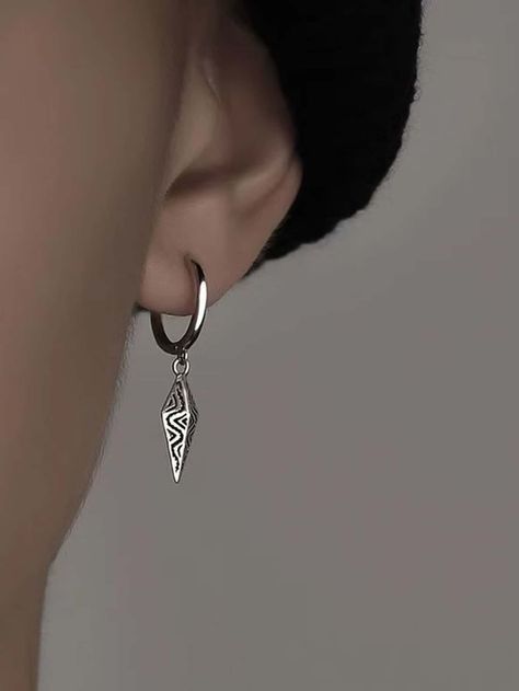 Silver Punk Collar  Copper   Embellished   Men's Fashion Jewelry Men’s Dangly Earrings, Male Earrings Aesthetic, Masc Earrings, Ear Ring Men, Male Earrings Men, Men Earrings Aesthetic, Male Ear Piercing, Men’s Earrings, Men Wearing Earrings