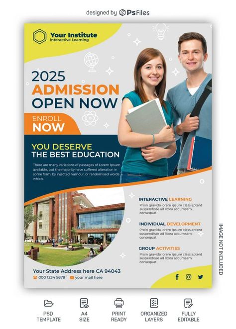 Academy Poster Design Ideas, College Pamphlet Design, College Brochure Design Creative, School Banners Ideas, College Admission Poster Design, University Admission Poster, Educational Poster Design Inspiration, College Admission Poster, University Flyer