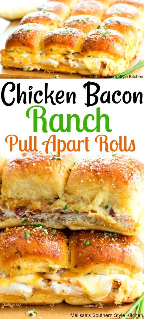 Chicken Bacon Ranch Bites, Pull Apart Sandwiches, Christmas Day Food Ideas, Chicken Ranch Sliders, Chicken Bacon Sliders, Ranch Rolls, Chicken Bacon Ranch Pull Apart, Ranch Sandwich, Chicken Bacon Ranch Sliders