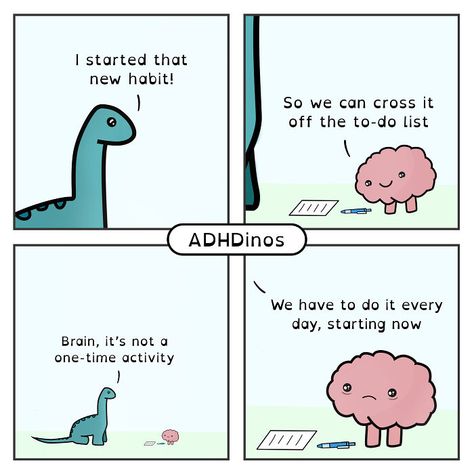 “ADHDinos”: My Webcomic About The Daily Struggles I Experience With ADHD (23 New Pics) Web Comics Funny, Sheldon The Tiny Dinosaur, Tiny Dinosaur, Web Comic, Web Comics, Time Activities, On My Own, Cute Comics, Inspirational Story