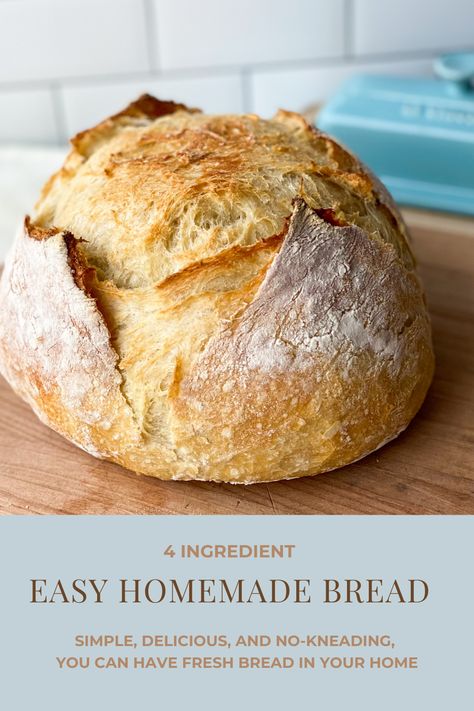 This is the easiest 4 ingredient homemade artisan bread recipe. With only 4 ingredients (water, flour, yeast, salt) and no-kneading, you can have fresh bread in your home. This recipe is fairly simple to follow and only requires time! This really is the best bread! This is a beginner level bread that is made from dry instant yeast! If I can make it, you can too! Homemade Artisan Bread, Homemade Bread Loaf, Artisan Bread Recipe, Basic Bread Recipe, Easy Homemade Bread, Bread Dough Recipe, Best Bread, Homemade Bread Recipes Easy, Homemade Bread Easy