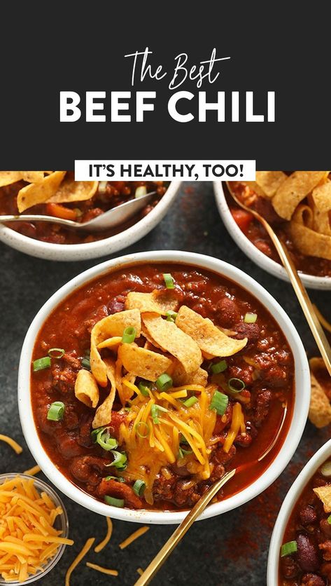 The best chili recipe you'll ever eat is right here! Our beef chili is made with ground beef, beans, diced tomatoes, and a homemade chili seasoning. Chili Recipe With Beans And Beef, Best Beef Chili, The Best Chili Recipe, Homemade Chili Seasoning, Classic Chili Recipe, Homemade Chili Recipe, The Best Chili, Ground Beef Chili, Beef Chili Recipe