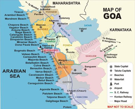 Map of Goa Goa Map, Goa Beaches, Goa Trip, South Goa, Weather In India, Goa Travel, Travel Destinations In India, India Travel Places, India Travel Guide