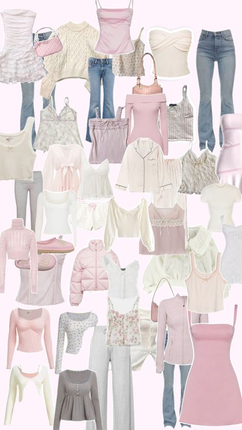 #coquette #dreamwardrobe #aesthetic #firstpost Coquette Girl Aesthetic Outfits, Coquette Clothing Aesthetic, Pink Clothing Ideas, Cutesy Outfits Pink, Outfits Collage Aesthetic, Coquette Outfit Collage, H&m Coquette Finds, Where To Buy Coquette Clothes, Coquette Outfits Ideas