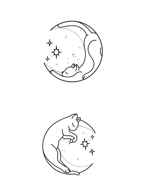 Cat On The Moon Drawing, Cat In Moon Tattoo, Cat And Stars Tattoo, Cat And Moon Drawing, Moon And Cat Tattoo, Moon Cat Tattoo, Cat And Moon Tattoo, Cat Tattoo Idea, Cute Cat Tattoo