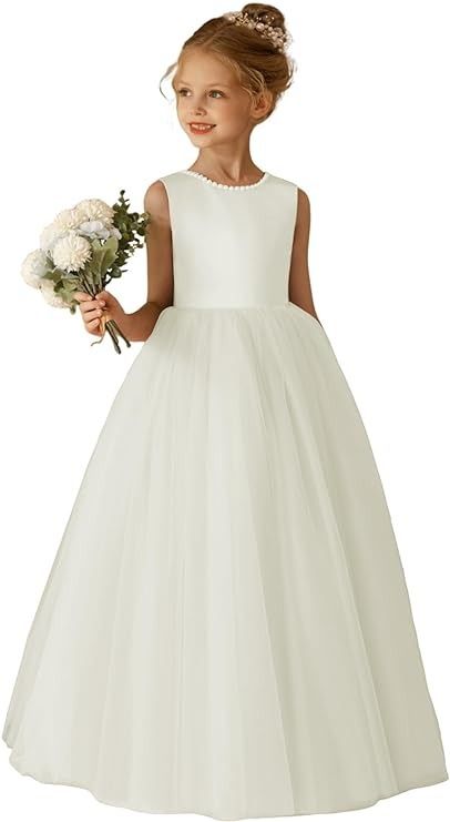 Amazon.com: Amatesay Ivory Elegant Round Neck Little Girls First Communion Dress Pearls Flower Girls Dresses Floor Long Kids Formal Evening Party Gown Princess Dress Ivory Size 2: Clothing, Shoes & Jewelry Prom Dresses Kids, Long Dress For Wedding, Flower Girl Dress Satin, Girls First Communion Dresses, Tulle Long Dress, Flower Girl Gown, Kids Formal, Gown Princess, Ivory Flower Girl