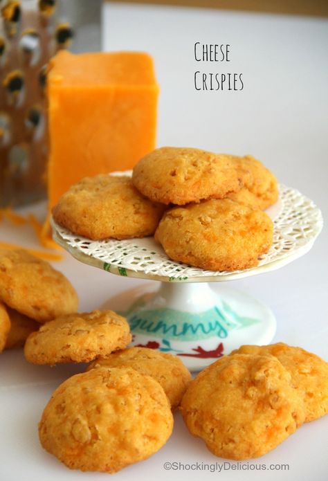 Cheese Crispies are a cheesylicious savory cookie-cracker perfect as an hors d’oeuvre or at a cocktail party or tea or a snack. The Rice Krispies give a secret crunch. #shockinglydelicious #cheesecrackers #cheesecookies #cheesenibbles Party Rice, Crackers Appetizers, Savory Cheese, Wisconsin Cheese, Queso Cheddar, Cheese Crisps, Cracker Recipes, Cheese Crackers, Party Food Appetizers