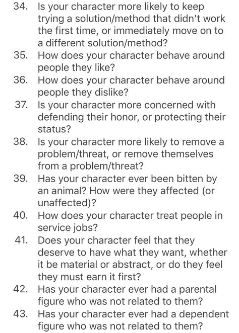 Character development questions part VI https://character-creation-resources.tumblr.com/post/174065449202/character-development-questions-hard-mode Short Story Character Development, Questions To Get To Know Your Character, How To Develop Your Characters, Questions To Ask Characters, Questions To Help Develop Your Character, Character Development Questions Writing Characters, Questions For Character Development, Character Creation Questions, Major Character Flaws