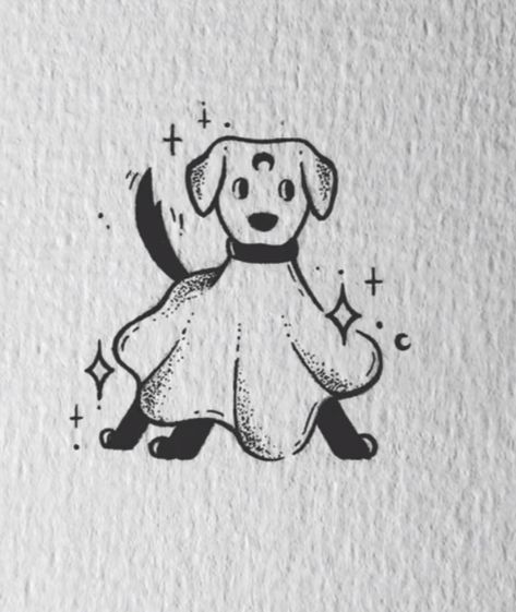 Simple Horror Art, Mini Drawing Ideas Aesthetic, Witchy Dog Tattoo, Spooky Dog Drawing, Ghost And Bat Tattoo, Opposite Drawings, Cute Spooky Doodles, Cute Tiny Things To Draw, Paranormal Tattoo Ideas