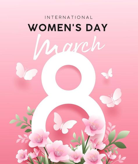 International happy women's day 8 march with flowers and butterfly poster design on pink background, EPS10 Vector illustration. Women's Day 8 March, Happy Women's Day, 8 March, Butterfly Poster, Advertising Poster, Woman’s Day, 8th Of March, Happy Women, Illustration Vector