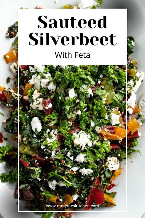 Sauteed Silverbeet with Feta Silverbeet Recipes Side Dishes, Silverbeet Recipes, Swiss Chard Recipes, Vegan Feta Cheese, Cucumber Yogurt, Chard Recipes, Hosting Ideas, Rainbow Chard, Light Meals