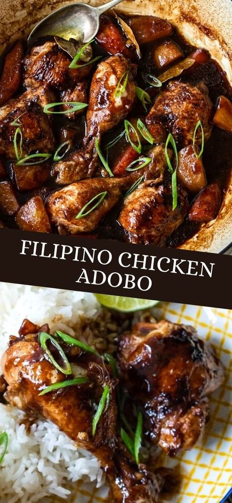 Philapino Recipes, Vikalinka Recipes, Chicken Adobo, Adobo Recipe, Adobo Chicken, Carrots And Potatoes, Chicken Stew, Party Recipes, Pantry Staples