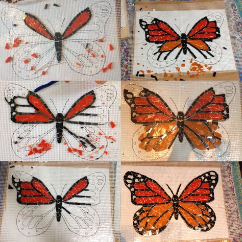 Mosaic Art Simple Flower, Monarch Butterfly Mosaic, Mosaic Butterfly Pattern Design, Monarch Butterfly Stained Glass Pattern, Butterfly Mosaic Art, Butterfly Mosaic Pattern, Mosaic Butterfly Ideas, Mosaic Art Butterfly, Mosaic Butterflies