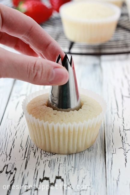 How To Fill A Cupcake With Icing, Icing Filled Cupcakes, Fill Cupcakes How To, Fillings For Cupcakes Recipes, How To Stuff Cupcakes, How To Put Filling In Cupcakes, Filling Cupcakes How To, Center Filled Cupcakes, How To Fill A Cupcake With Filling