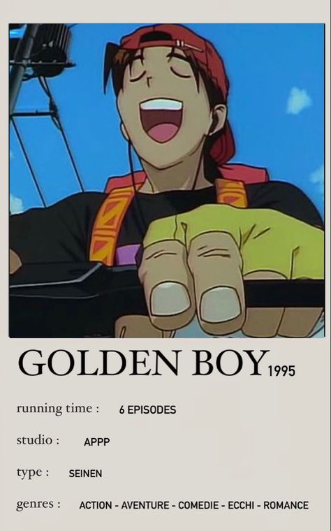 90s Anime To Watch, Old Animes To Watch, Old Anime To Watch, 90s Anime Recommendations, Cartoon To Watch, Golden Boy Anime, Anime Recs, 80s Anime, The Golden Boy