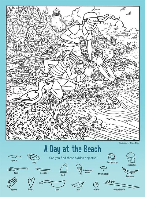 A Day at the Beach: Find the Hidden Objects (Kids Game Activity) | Kids Answers Hidden Pictures Printables, Hidden Picture Games, Highlights Hidden Pictures, Hidden Object Puzzles, Find The Hidden Objects, Hidden Picture Puzzles, Printable Puzzles, The Time Machine, Kids Game