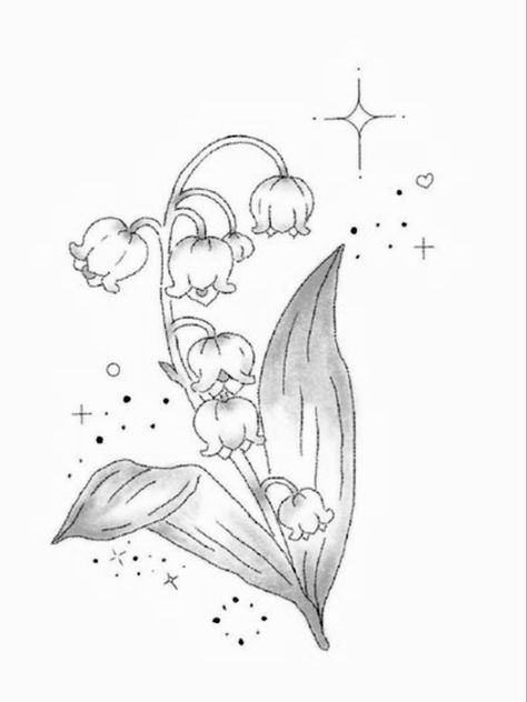 Lilly If The Valley Drawing, Lily Of The Valley Tattoo Aesthetic, Flower Tattoo Lily Of The Valley, Magical Flower Drawing, How To Draw Lily Of The Valley Step By Step, Lilly Of The Valley Drawing Art, Lilies Of The Valley Tattoo, Lily Of The Valley Tattoo Design, Bell Flower Tattoo