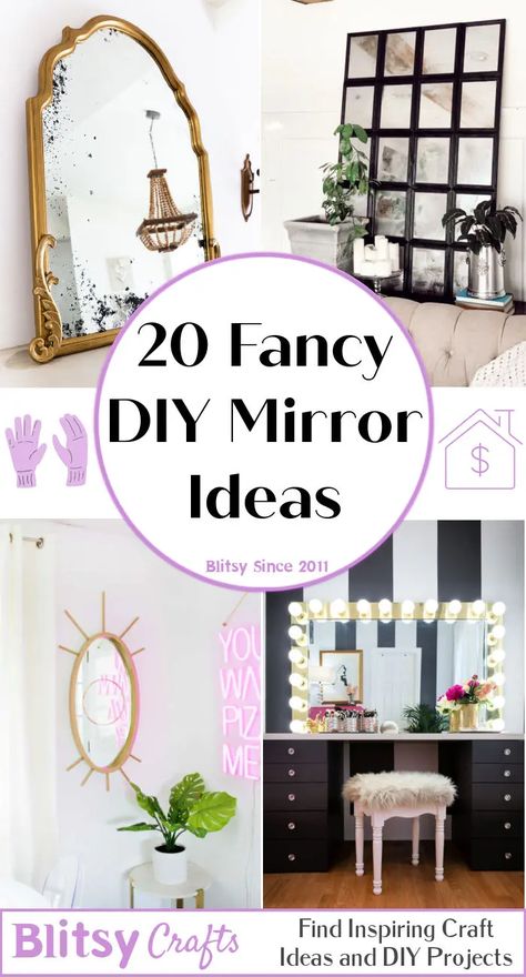 Frameless Mirror Ideas, How To Decorate Mirrors Diy Ideas, Large Mirror Diy, Decorate Mirror Frame Diy, Decorated Mirror Diy, Decorate Mirror Frame, Types Of Mirrors, Diy Mirror Frame Ideas, Diy Round Mirror