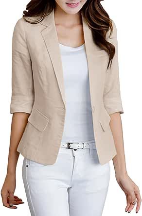 Mina Self Womens Summer Linen Blazer 2024 3/4 Sleeve Lightweight Slim Fitted Casual Work Office Jacket Summer Linen Blazer, Blazer 2024, Linen Jackets Women, Linen Blazers Women, Fall Linen, Office Jacket, Lightweight Blazer, Business Casual Dresses, Summer Linen