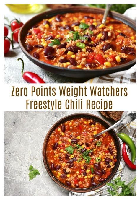 Weight Watchers Chili Recipe, Zero Points Weight Watchers, Weight Watchers Chili, Weight Watchers Meal Plans, Weight Watchers Soup, Weight Watchers Recipes Desserts, Weight Watchers Free, Weight Watcher Dinners, Chili Recipe Easy