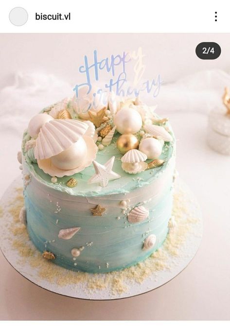 Beach Themed Birthday Cakes, Birthday Cake Ocean, Under The Sea Cake Ideas, Beach Theme Birthday Cake, Under The Sea Birthday Cake, Ocean Birthday Cakes, Beach Birthday Cake, Seashell Cake, Under The Sea Cake