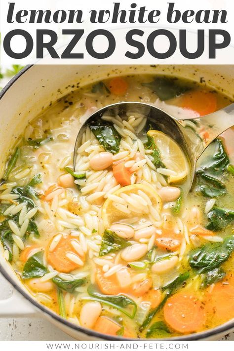 White Bean Orzo, White Bean And Spinach Soup, Lemon Spinach, Creamy White Beans, Spinach Orzo, Italian Seasonings, Orzo Soup, Quick And Easy Soup, Cabbage Soup Diet