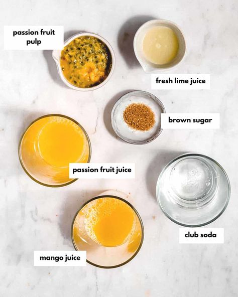 Passion Fruit Mocktail - Wholefood Soulfood Kitchen Passion Fruit Mocktail Recipe, Fruit Mocktail Recipe, Pina Colada Mocktail, Fruit Slush, Watermelon Mojito, Passion Fruit Juice, Tropical Vacations, Gym Aesthetic, Lime Soda