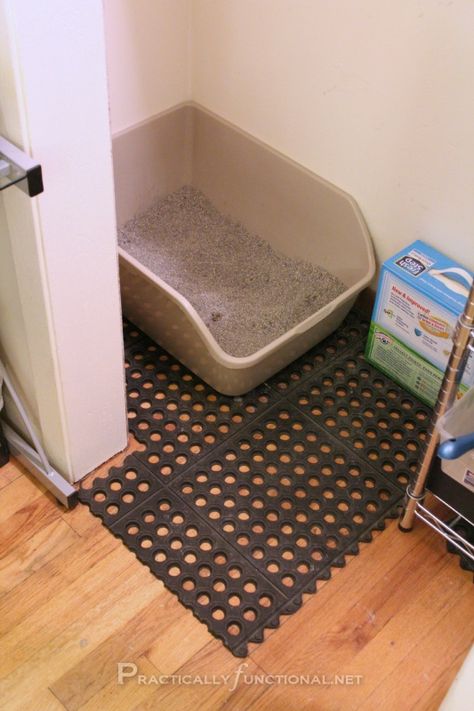 Keeping The Litter Box Area Clean by buying rubber garage tiles at a home improvement store and placing them under the litter box. The litter gets trapped in the holes and not tracked all over the house! Works better than the litter-trapping mats that are sold in pet stores! Garage Tiles, Garage Tile, Kitty Litter, Pet Stores, Apartment Life, Rubber Mat, Home Improvement Store, Cat Litter Box, Cleaning Organizing