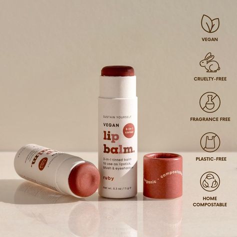 Vegan 3-in-1 Tinted Lip Balm - single Chapstick Product Photography, Lip Balm Packaging Design, Lip Balm Product Photography, Lip Balm Photography, Balm Photography, Lip Balm Design, Lips Balm, Lip Balm Packaging, Etsy Photography