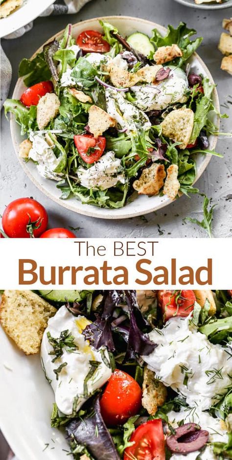 Kale Burrata Salad, Burrata Salad Recipe, Tomato Burrata Salad, Slow Cooker Lemon Chicken, Burrata Recipe, Tomato And Cucumber, Grilled Cabbage, Tastes Better From Scratch, Burrata Salad