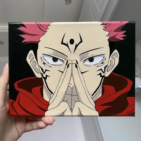 Ryomen Sukuna from Jujutsu Kaisen Anime Sukuna, Jujutsu Kaisen Art, Painting Mini Canvas, Sukuna Anime, Anime Canvas Painting, Jujutsu Kaisen Anime, Hippie Painting, Anime Canvas Art, Canvas Drawings